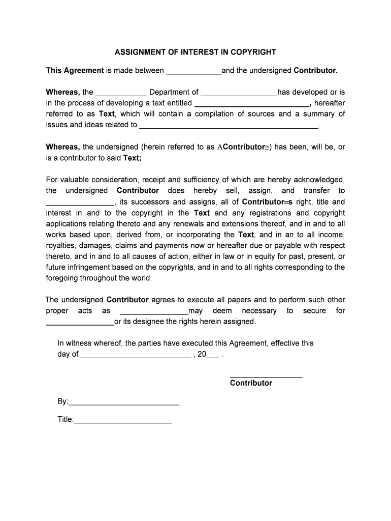 ASSIGNMENT of INTEREST in COPYRIGHT  Form