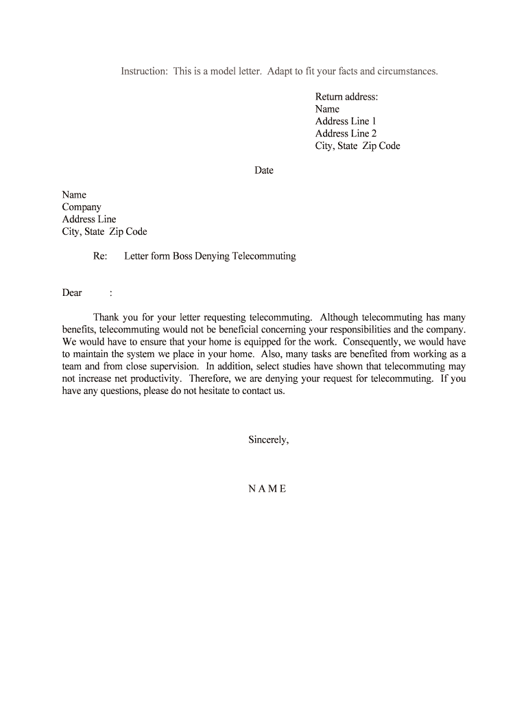 Letter Form Boss Denying Telecommuting