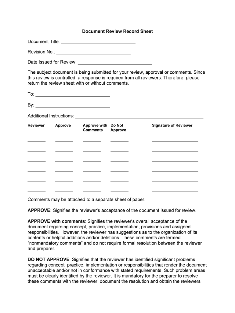 Document Review Record Sheet Emcbc  Form