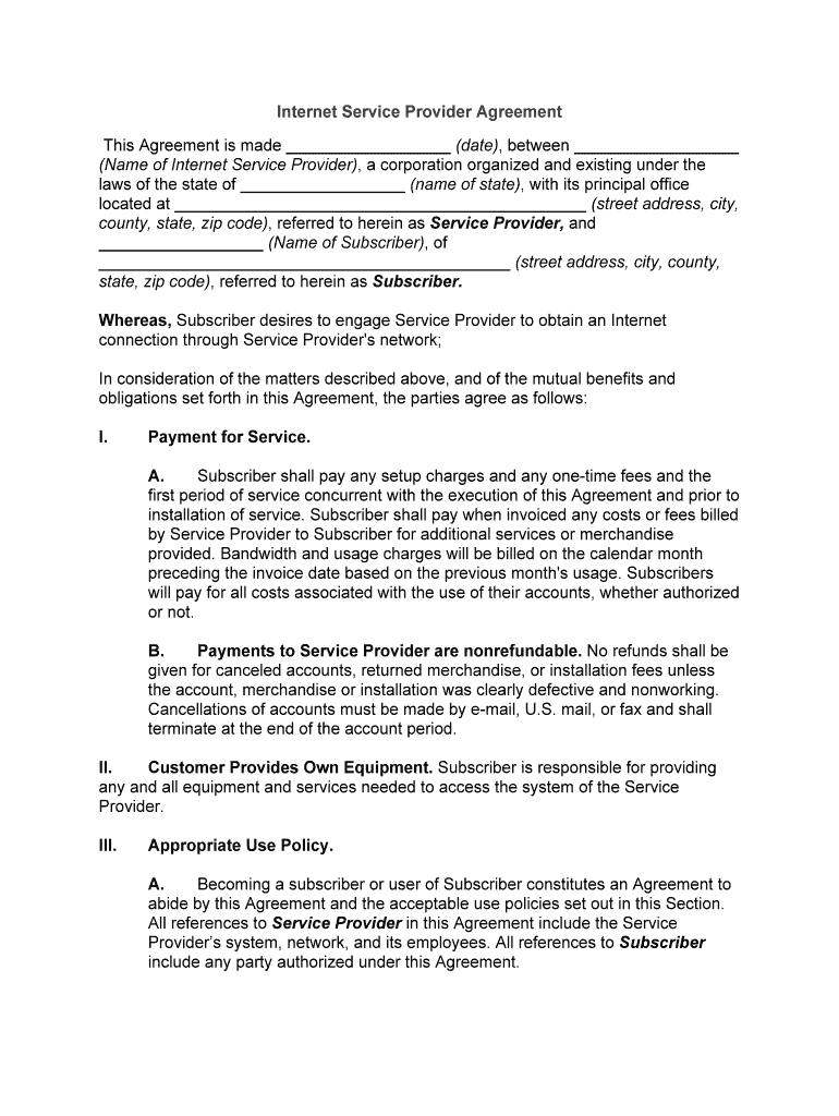 Contract Form 56 Internet Service Provider Agreement PCT