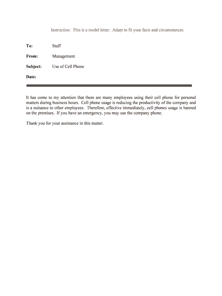 Use of Cell Phone  Form
