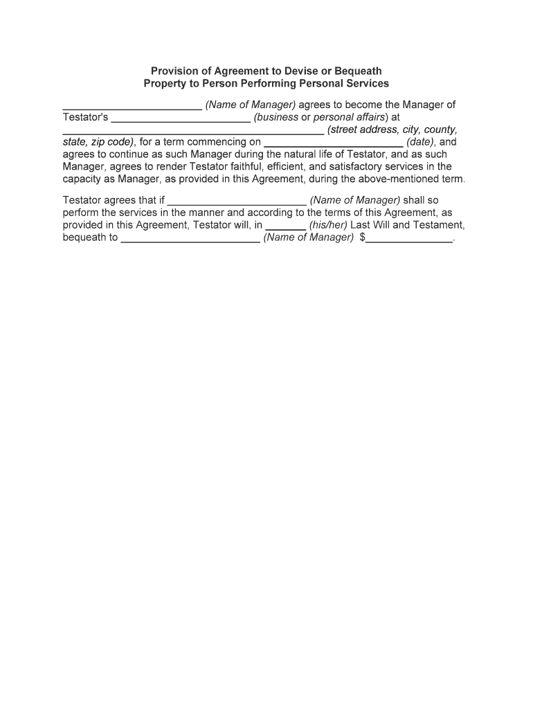 Provision of Agreement to Devise or Bequeath  Form