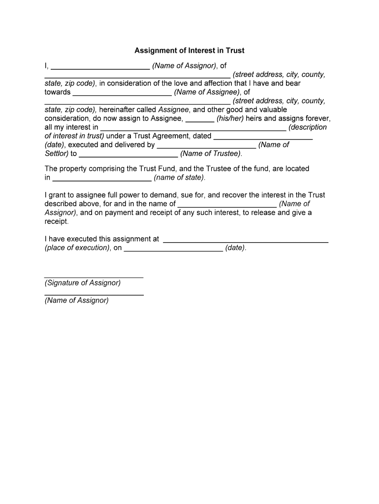 Assignment of Interest in Trust  Form