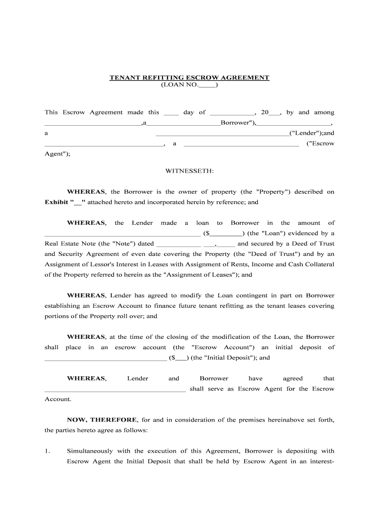 TENANT REFITTING ESCROW AGREEMENT  Form