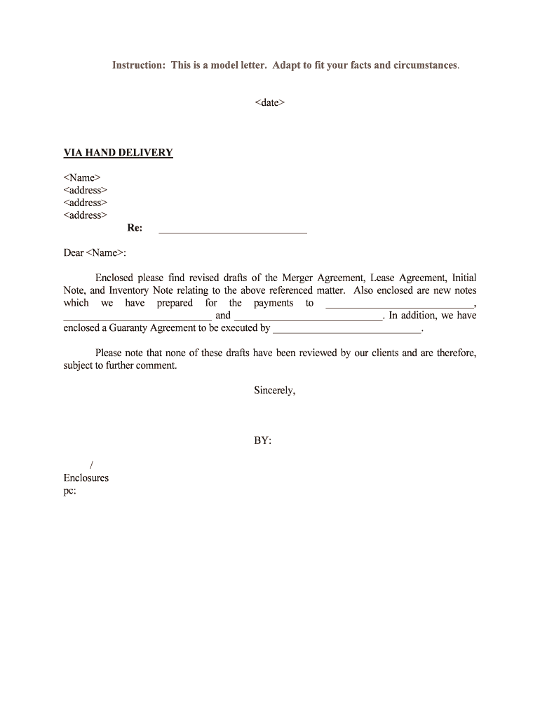 Enclosed Please Find Revised Drafts of the Merger Agreement, Lease Agreement, Initial  Form