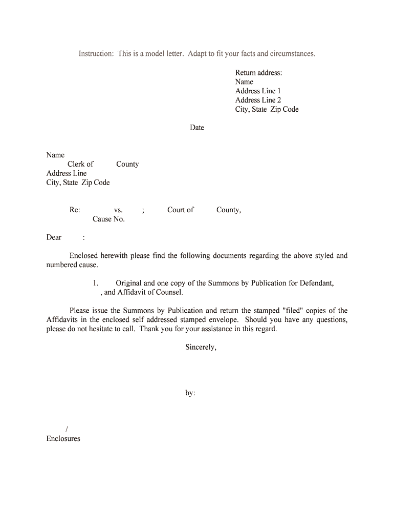 Original and One Copy of the Summons by Publication for Defendant,  Form