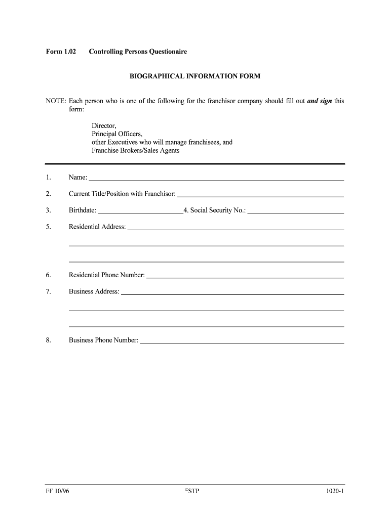 Controlling Persons Questionaire  Form