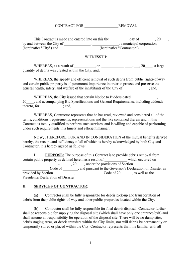 CONTRACT for REMOVAL  Form