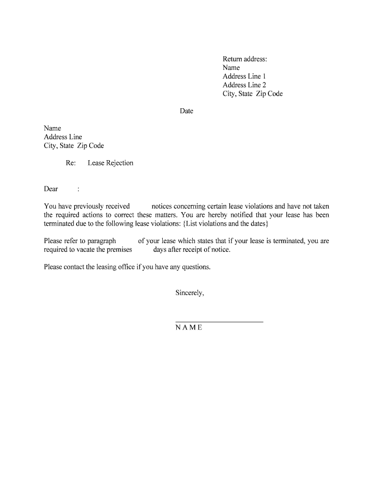 Lease Rejection  Form