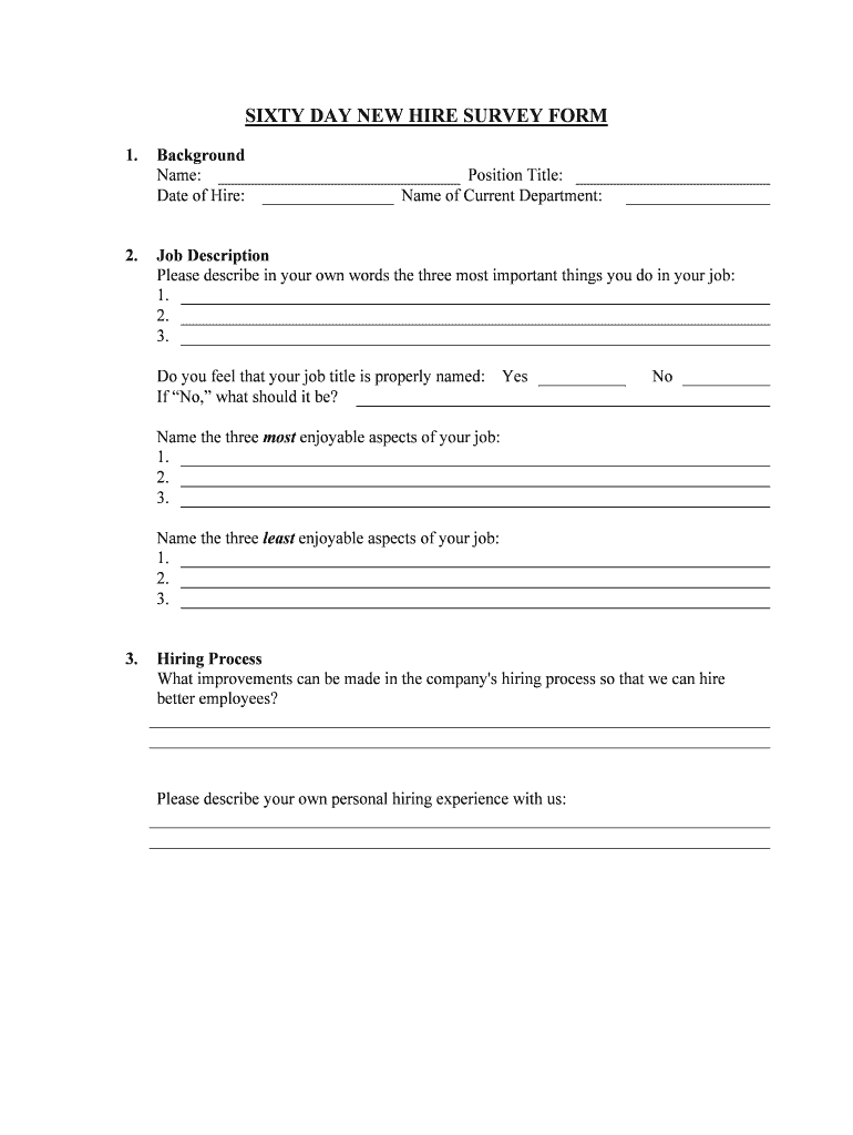 SIXTY DAY NEW HIRE SURVEY FORM