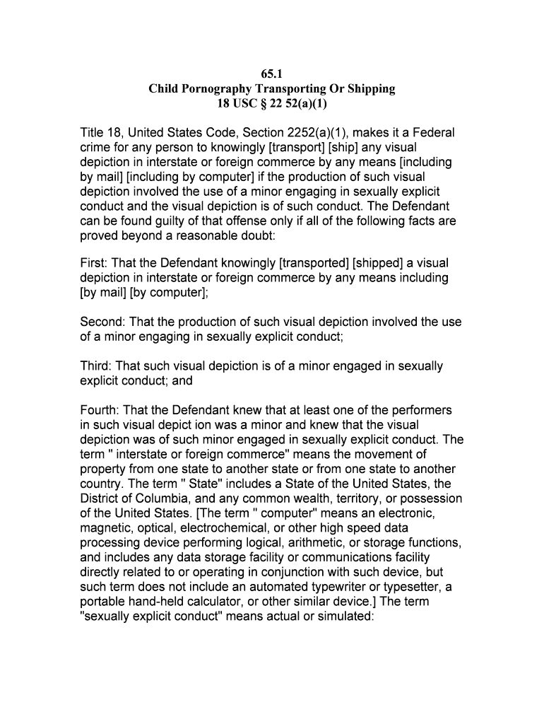 Federal Child Pornography Offenses United States  Form