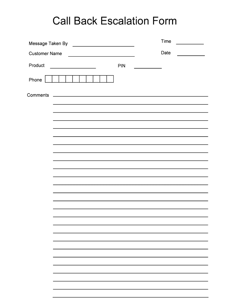 Call Back Escalation Form