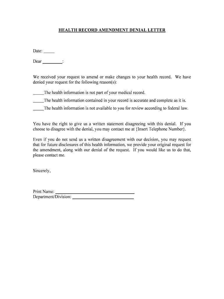 REQUEST for AMENDMENT NOTICE of DENIAL LETTER  Form