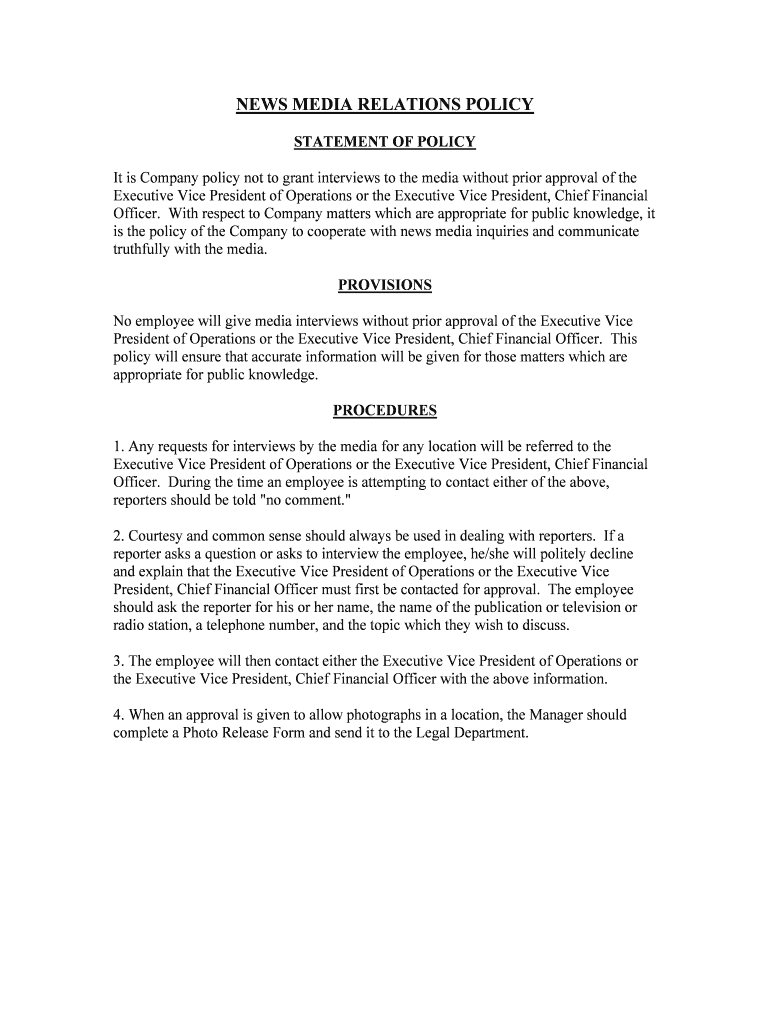 NEWS MEDIA RELATIONS POLICY  Form