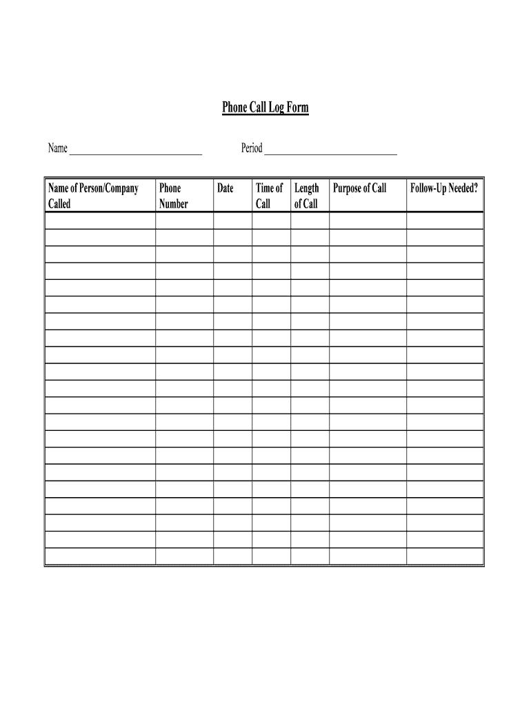 Phone Call Log Form Template Net