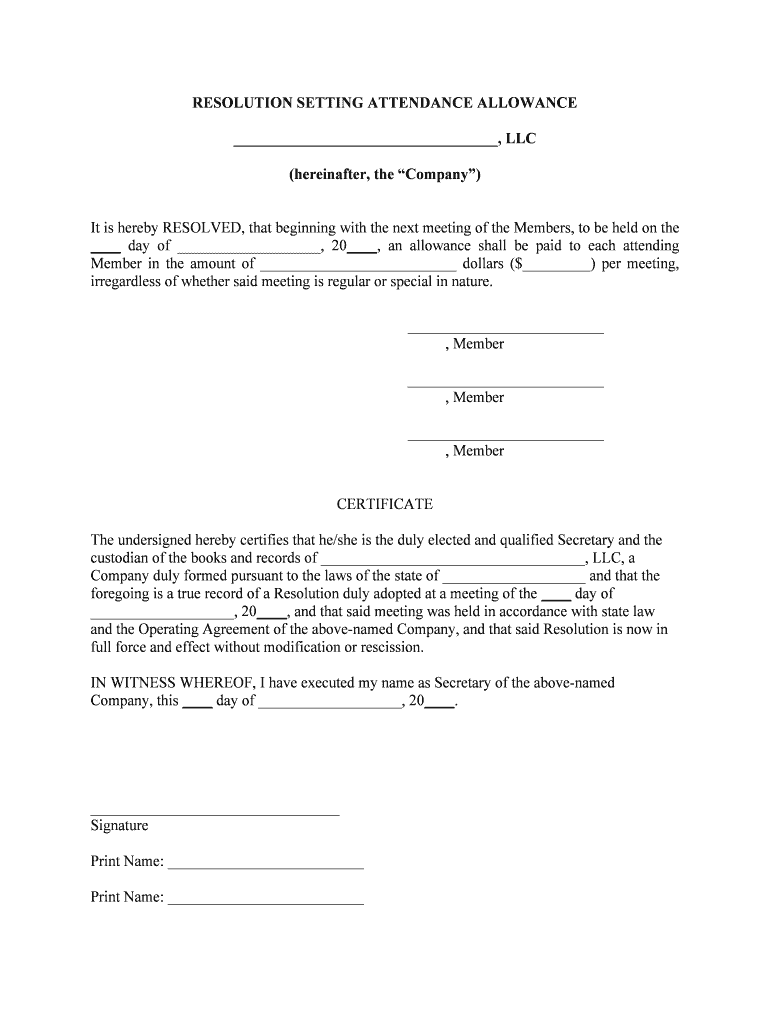 RESOLUTION SETTING ATTENDANCE ALLOWANCE  Form