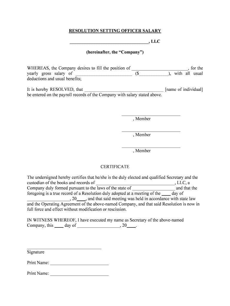 RESOLUTION SETTING OFFICER SALARY  Form