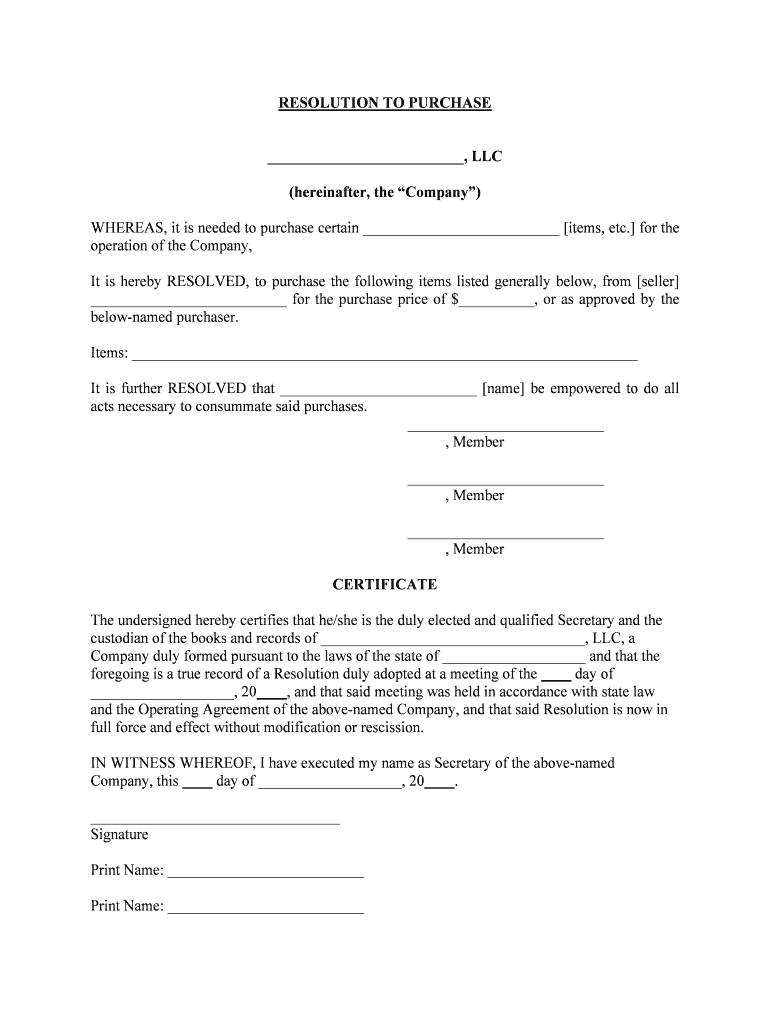 RESOLUTION to PURCHASE  Form