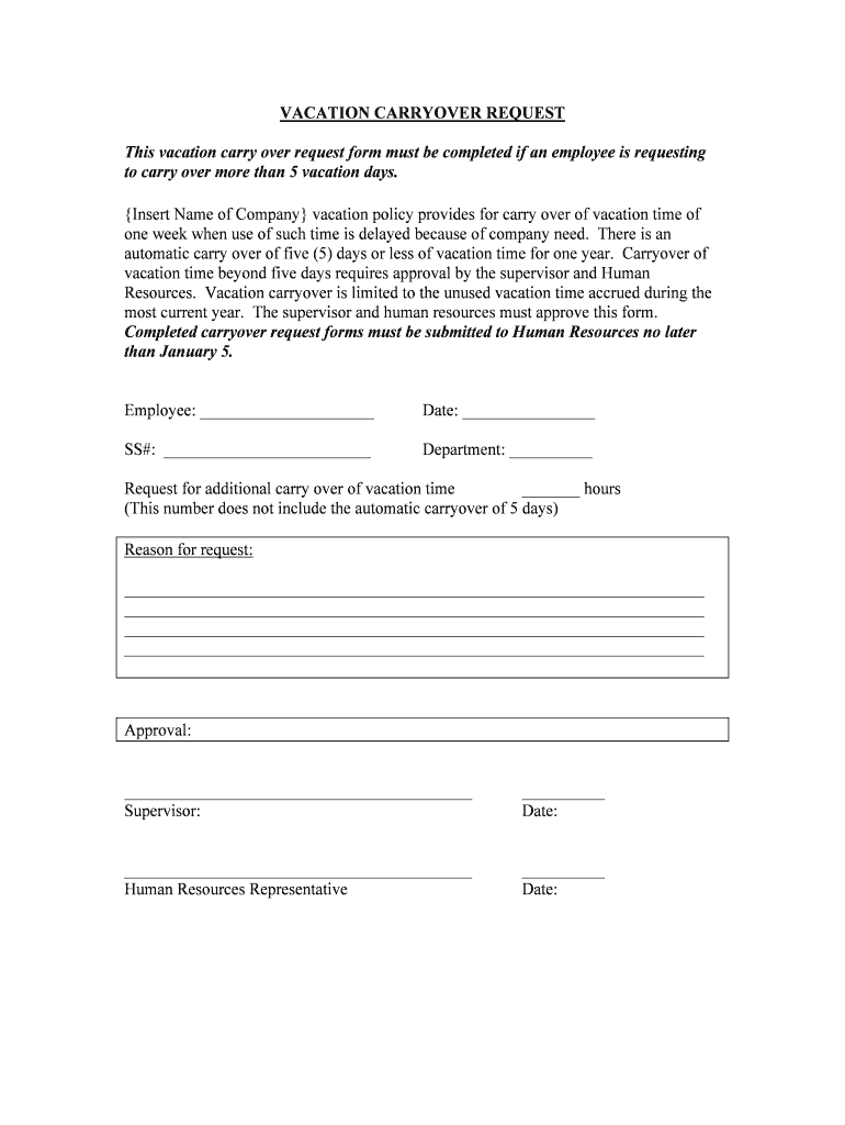 Vacation Carryover Request Form Download Printable PDF