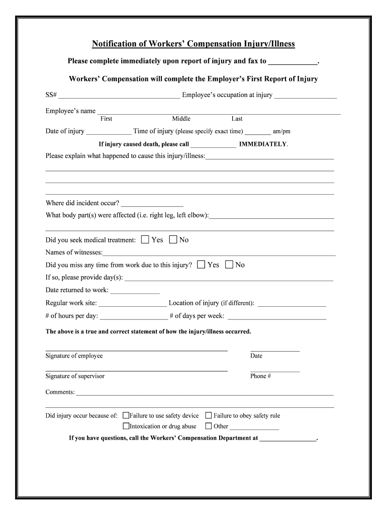 Notification of Workers Compensation InjuryIllness  Form