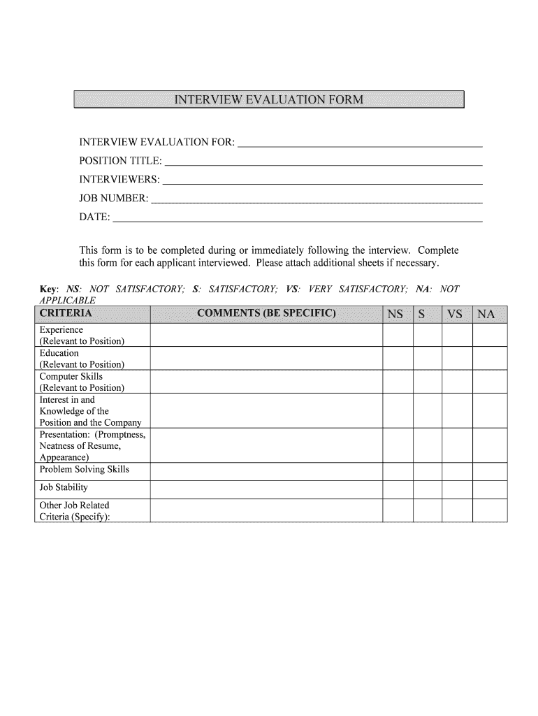 Candidate Evaluation Form 2 Interview Evaluation Form