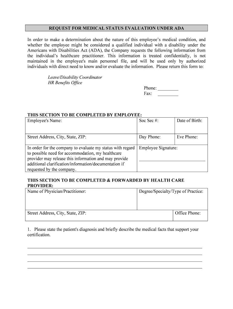 REQUEST for MEDICAL STATUS EVALUATION under ADA  Form