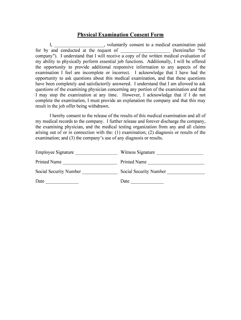 Background Check Physical Exam Consent Authorization  Form