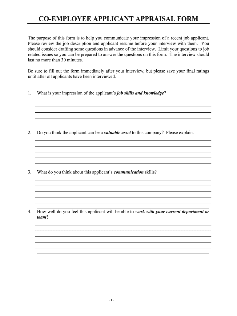 Applicant Appraisal Form Questions TemplateWord &amp;amp; PDF