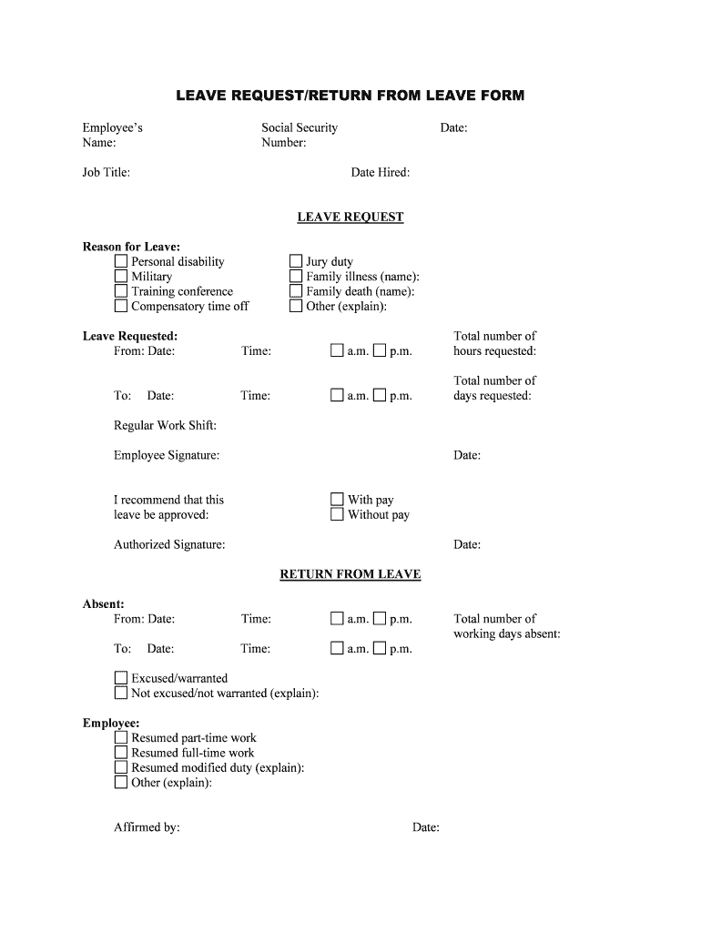 LEAVE REQUESTRETURN from LEAVE FORM