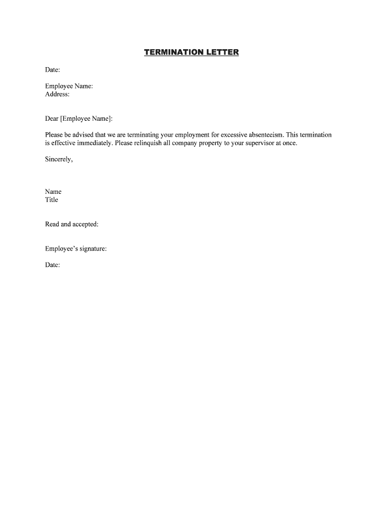 Sample Termination Letters to Use in the Workplace  Form