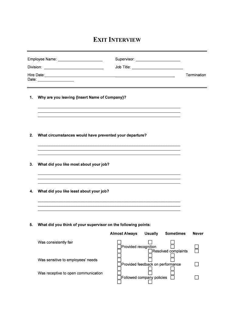 Employee Exit Interview Template PDF Formate Database Org