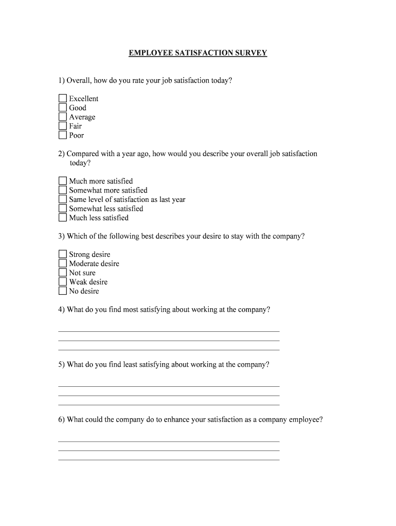 1 Overall, How Do You Rate Your Job Satisfaction Today  Form