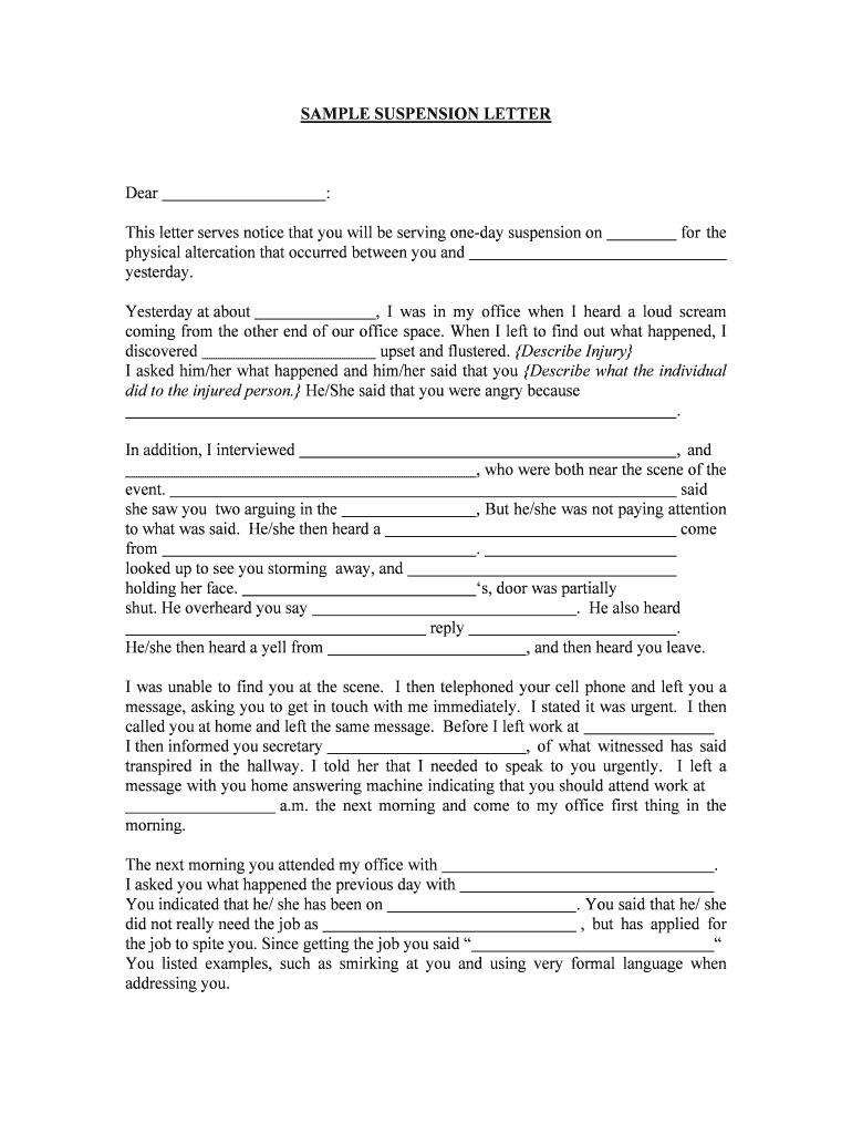 SAMPLE SUSPENSION LETTER  Form