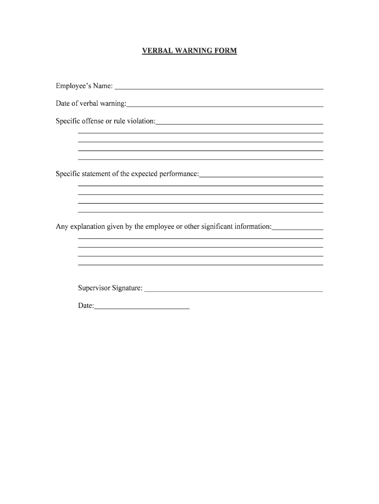 Date of Verbal Warning  Form