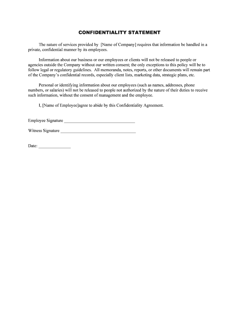 CONFIDENTIALITY STATEMENT LaborLawCenter Com  Form