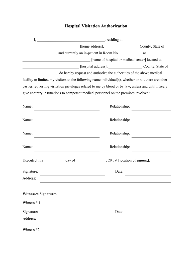 Hospital Visitation Authorization  Form