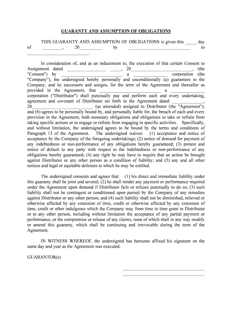 Assignment and Assumption of Lease and Guaranty  Form