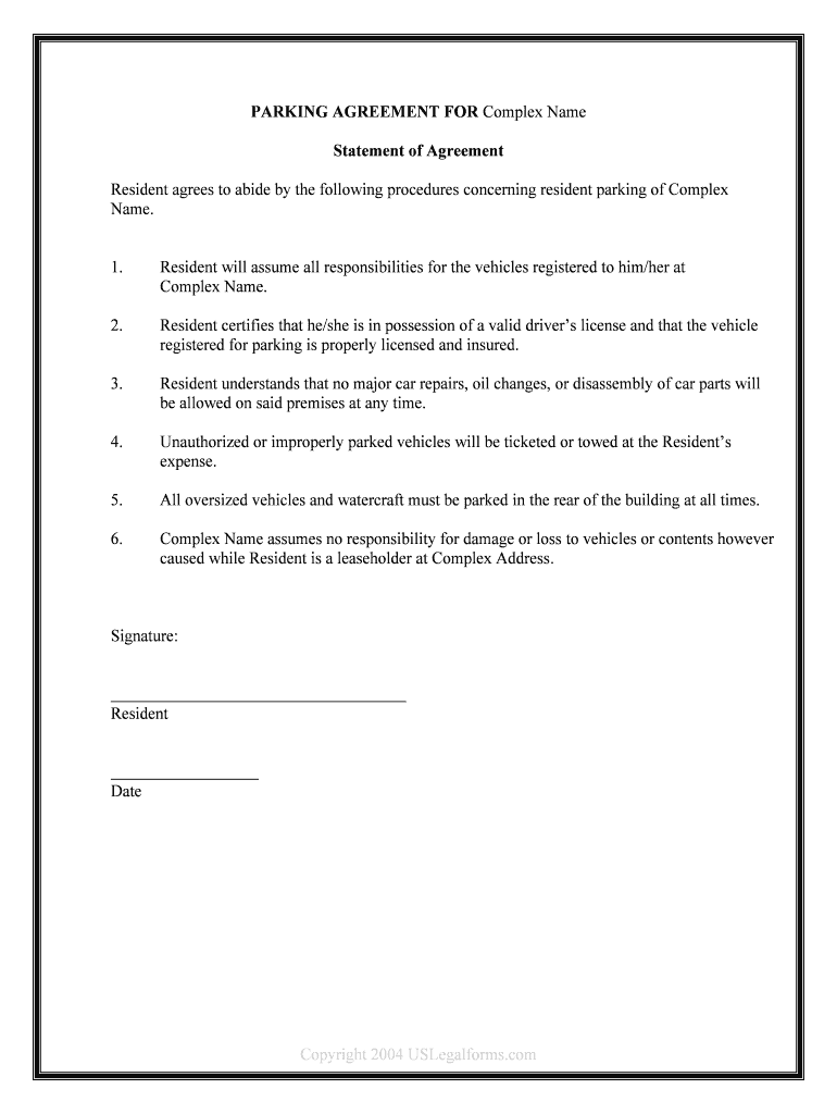 PARKING AGREEMENT for Complex Name  Form