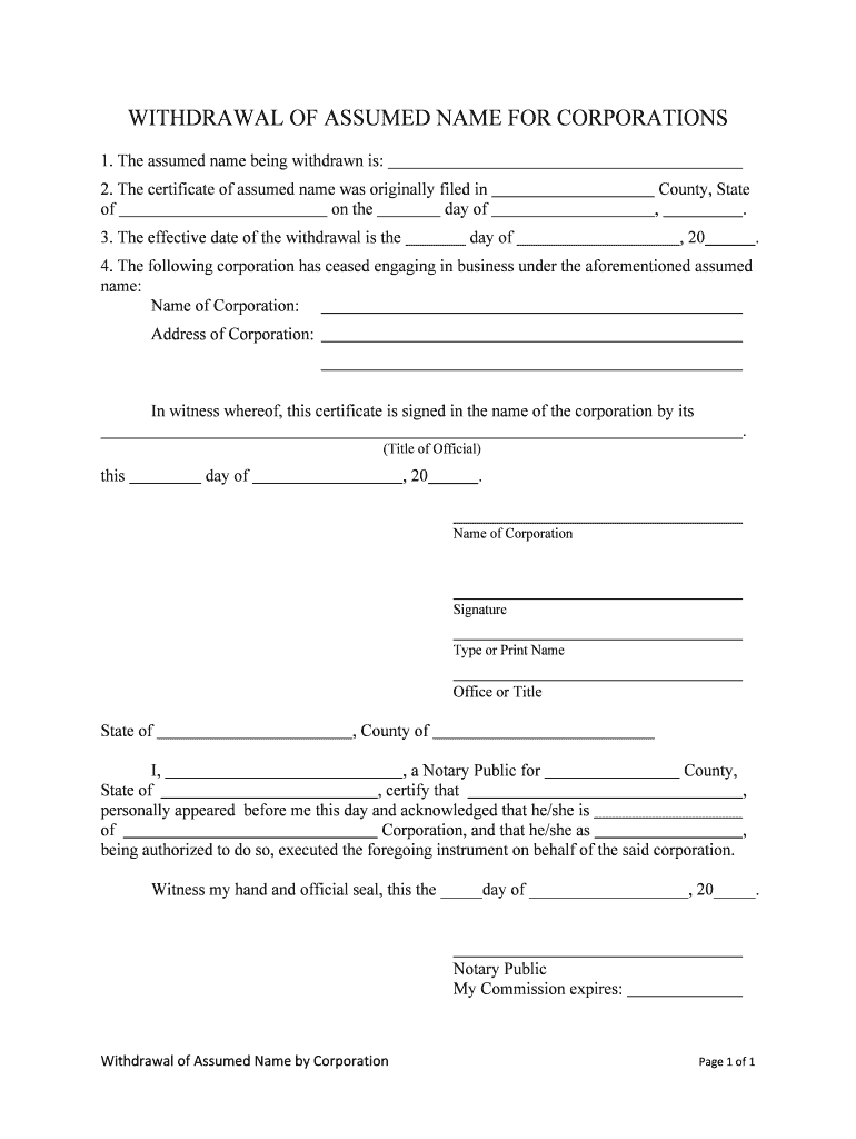 365 015 Certificate of Assumed Name Filing with State and  Form