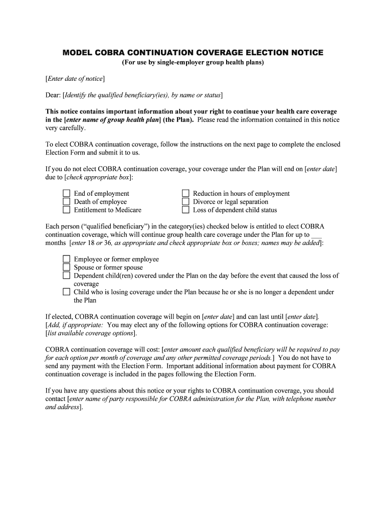 Cobra Sample Letter  Form