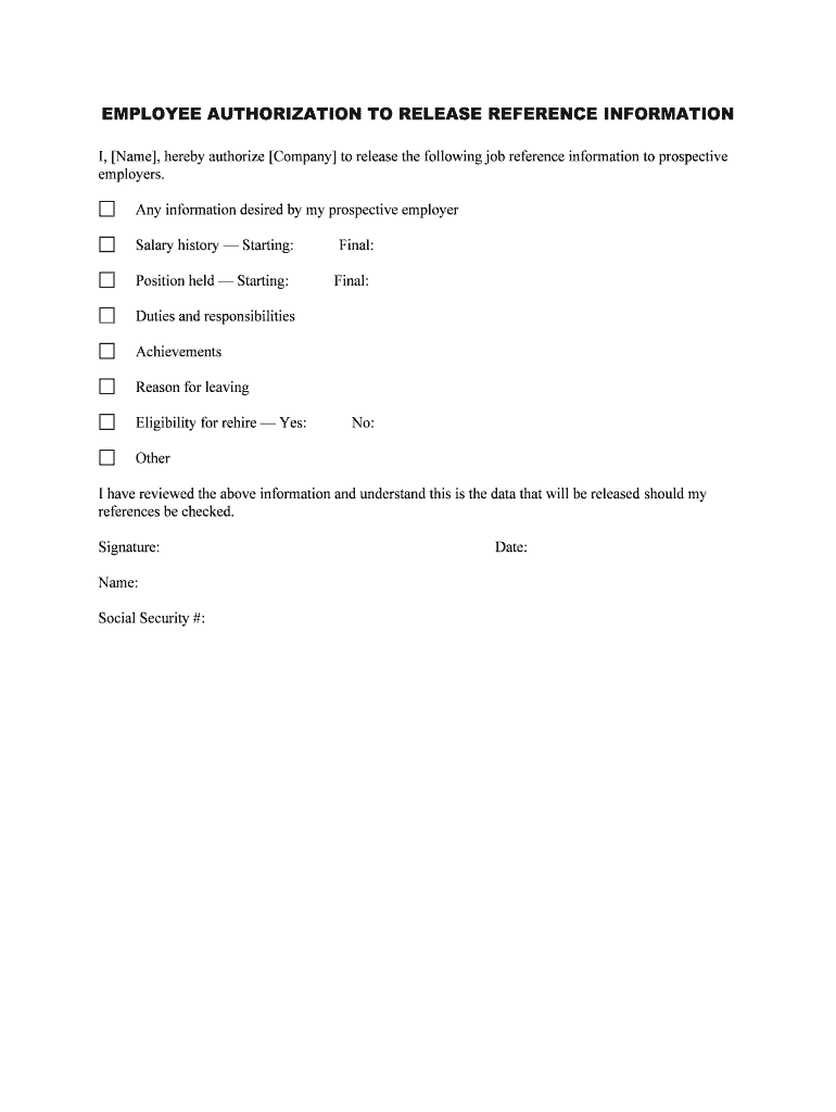 Sample Authorization for Prior Employer to Release Information