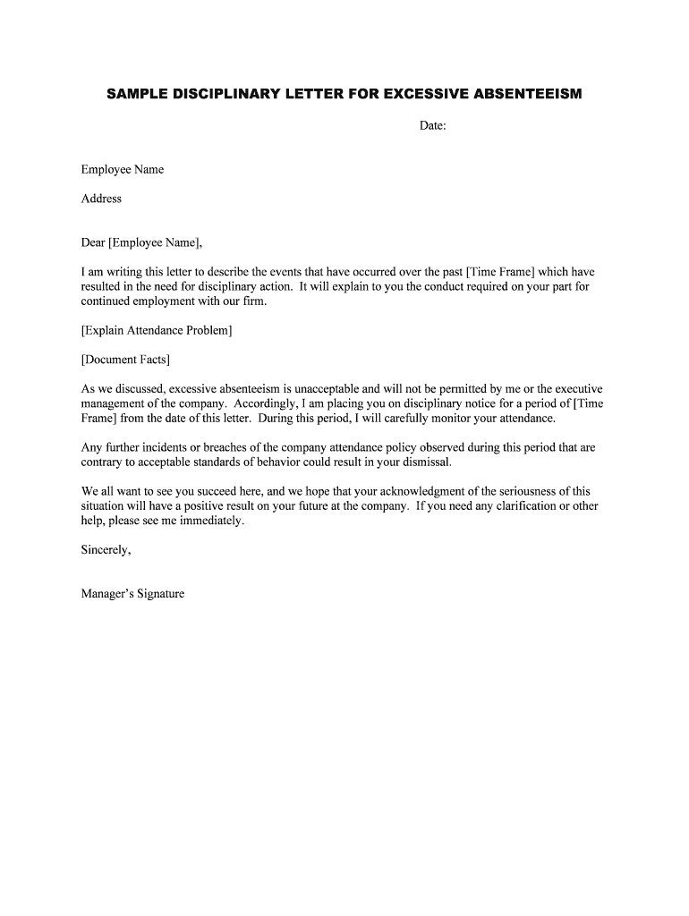 Sample Disciplinary Letter For Absenteeism