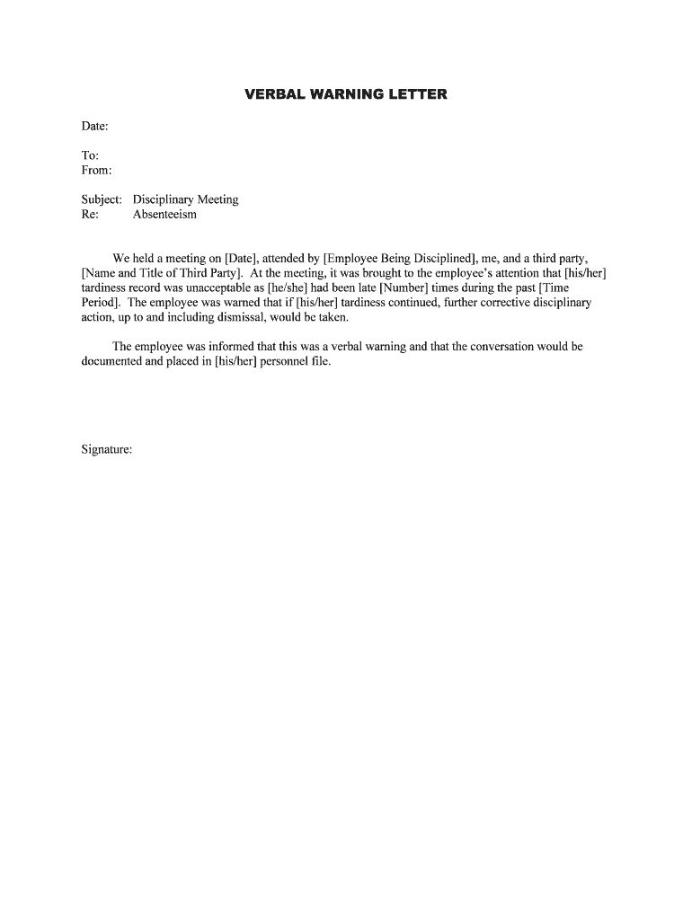 Fill and Sign the Letter Confirming Verbal Warning Discipline Abdo Form