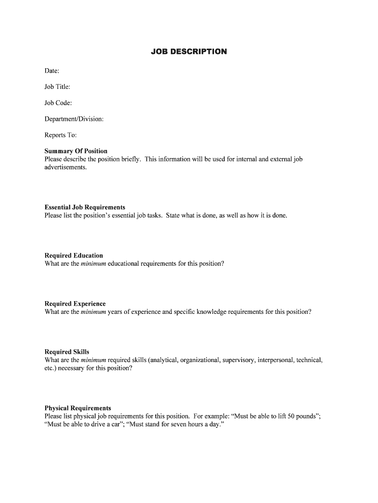 Job Description Writing Guide Pitt HR  Form