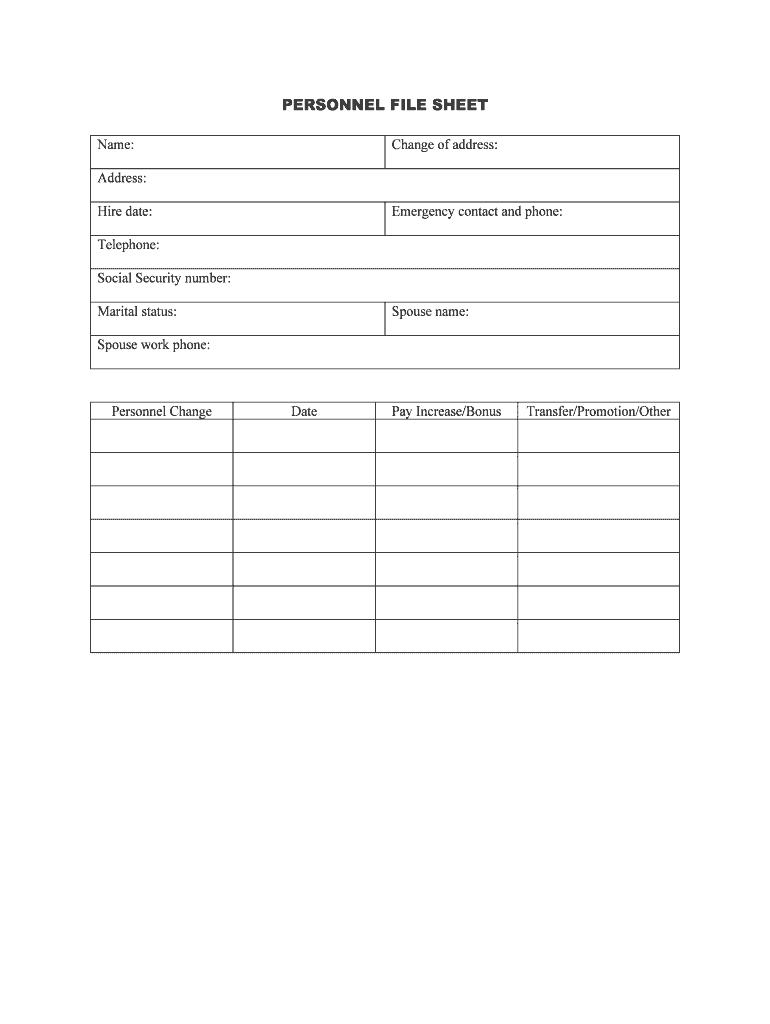 PERSONNEL FILE SHEET  Form