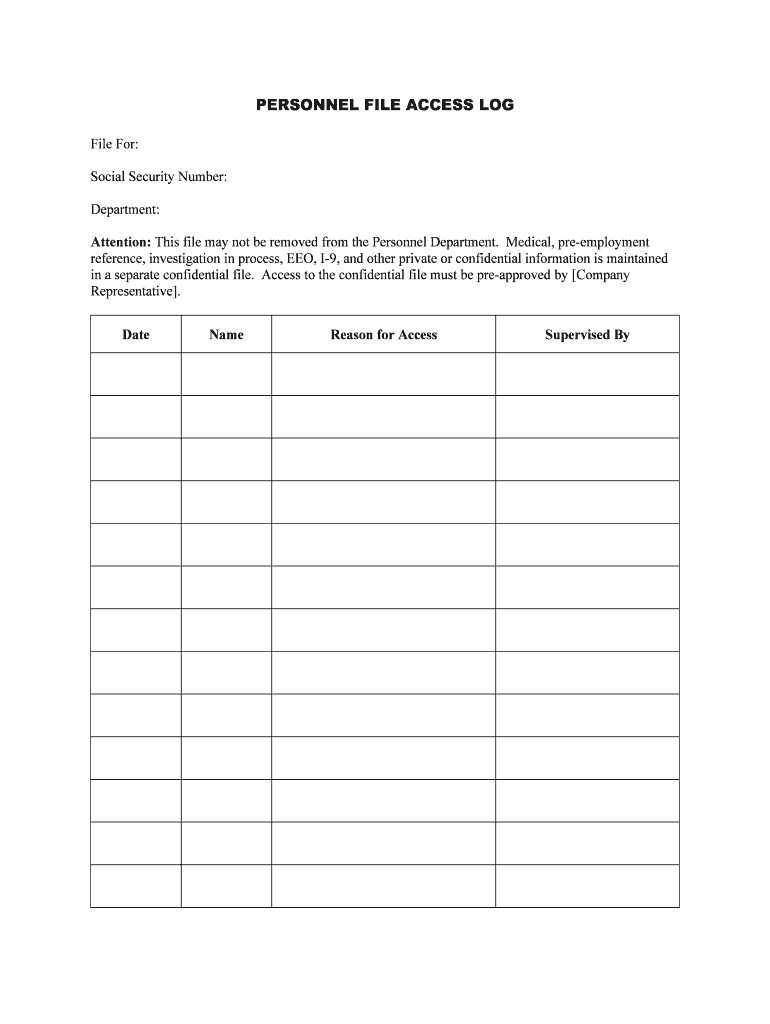 PERSONNEL FILE ACCESS LOG  Form