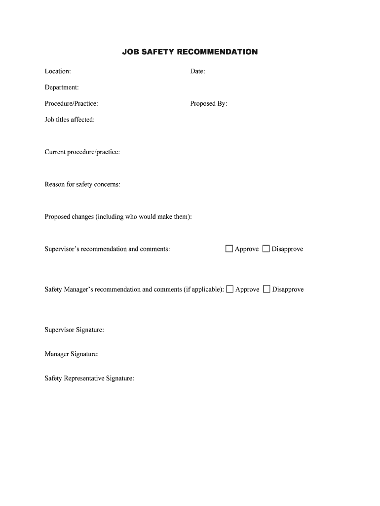 JOB SAFETY RECOMMENDATION  Form