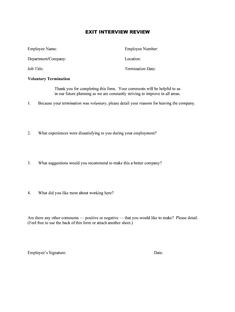 EXIT INTERVIEW REVIEW  Form