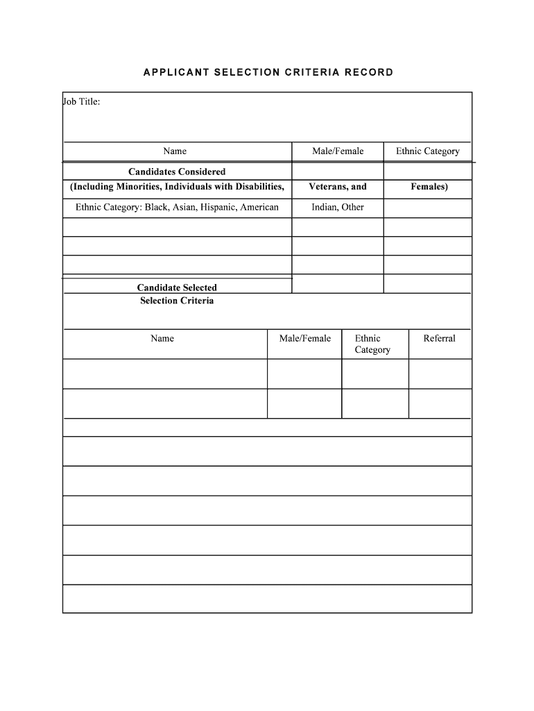 APPLICANT SELECTION CRITERIA RECORD  Form