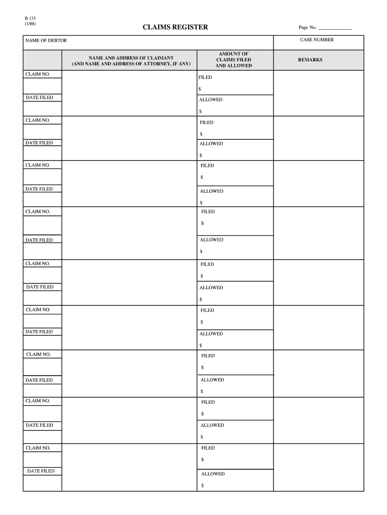 CLAIMS FILED  Form